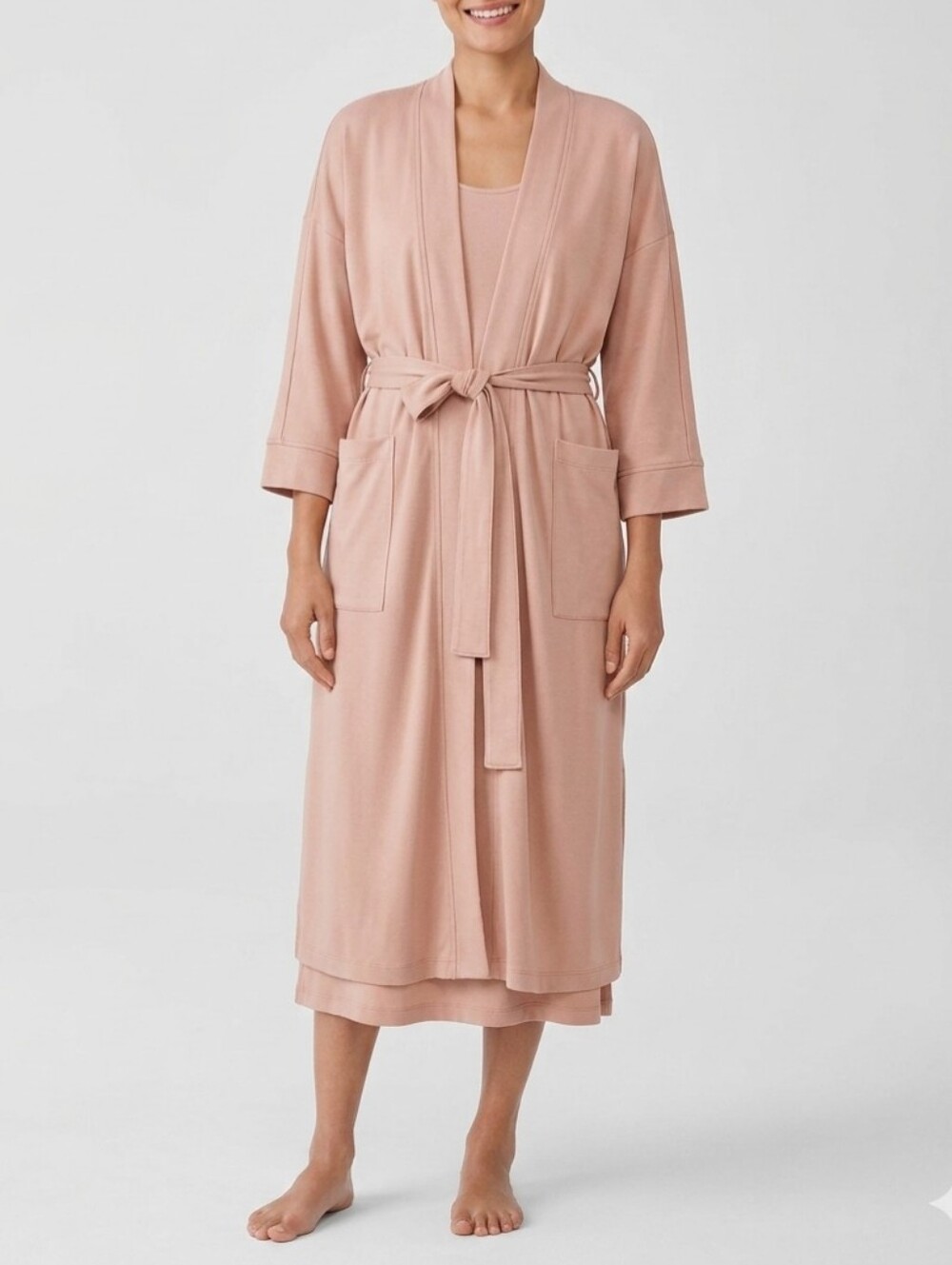 S/M Eileen Fisher 100% Organic Cotton Sleep Robe in Dusty Rose Pink